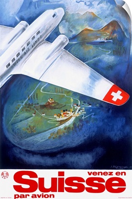 Suisse, Par Avion, Vintage Poster