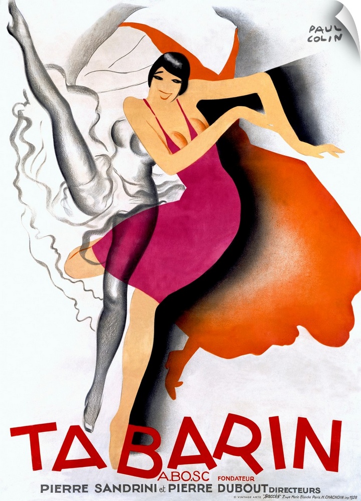 Giant, vertical vintage advertisement for the theatrical performance Tabarin, featuring show entertainer Josephine Baker i...