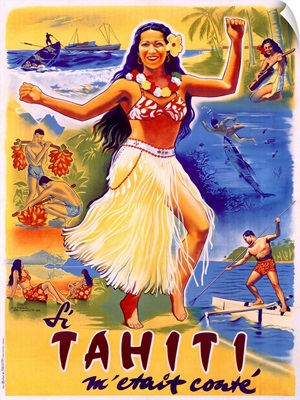 Tahiti, Wahine Hula Dance, Vintage Poster