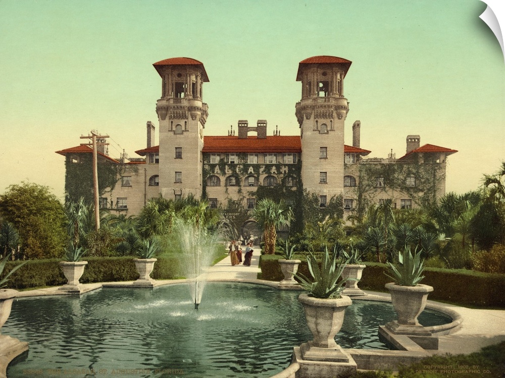 Hand colored photograph of the alcazar, St. Augustine, Florida.