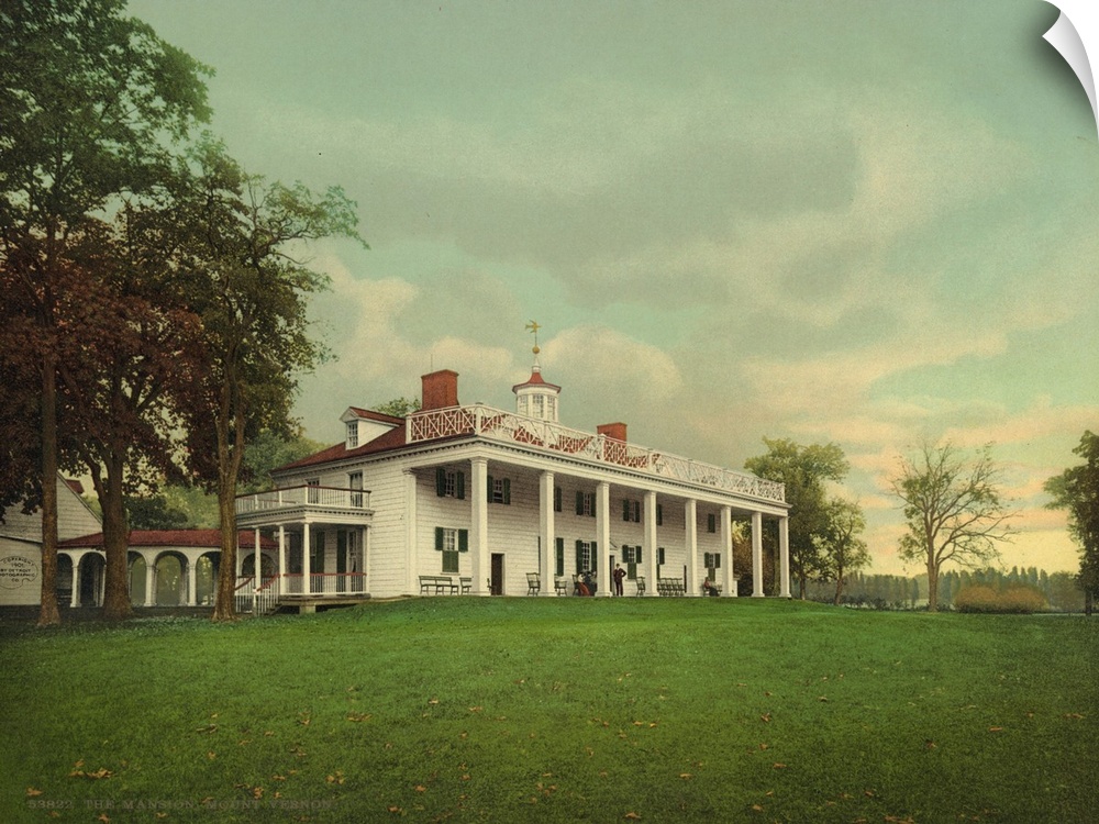 Hand colored photograph of the mansion, mount Vernon.