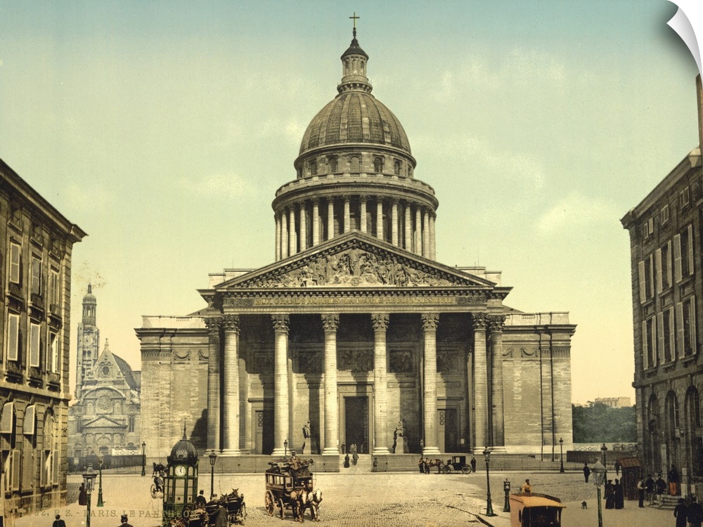 Hand colored photograph of the pantheon, Paris, France.