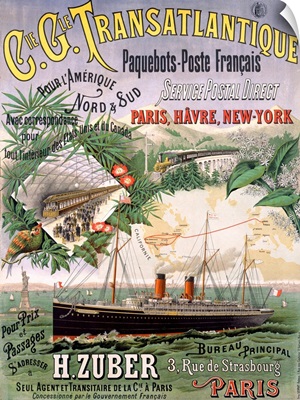 Transatlantique Ocean Liner, Vintage Poster