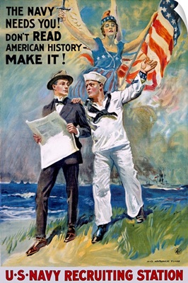 U.S. Navy Recruiting Station, Vintage Poster, by James Montgomery Flagg