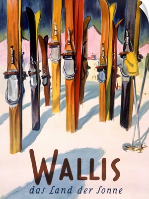 Wallis, winter, snow, ski, Vintage Poster