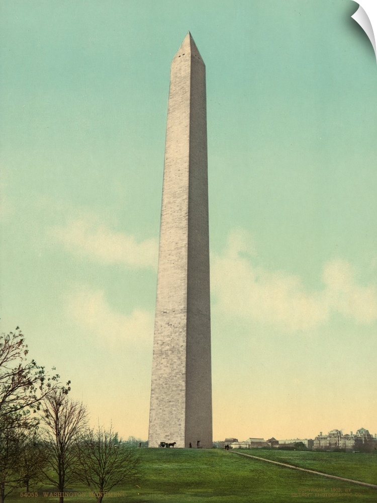 Hand colored photograph of Washington monument.