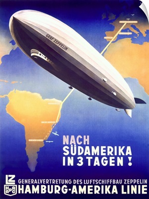 Zeppelin, South America Hamburg Amerika Linie, Vintage Poster