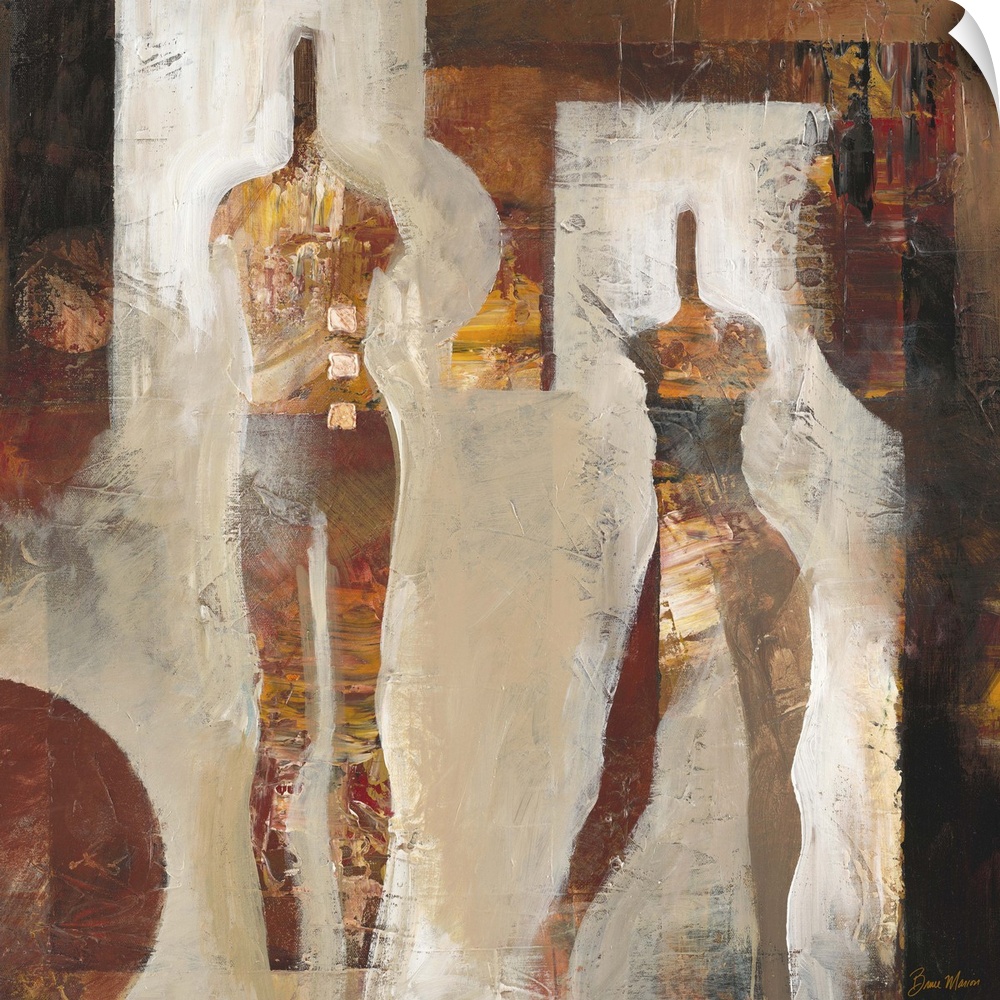 Contemporary abstract painting of distorted human forms in earth tones.