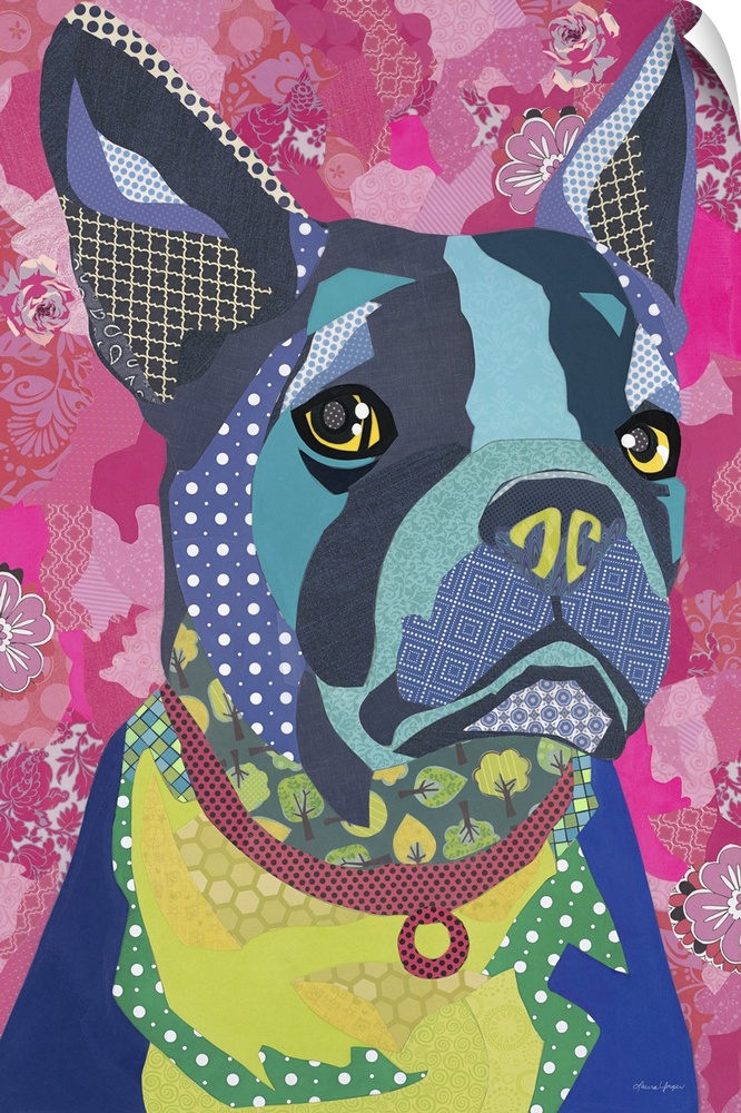 Colorful collage artwork of Boston Terrier.