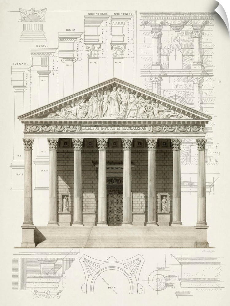 Black and white architectural illustration and blueprint with numbered measurements in the background.