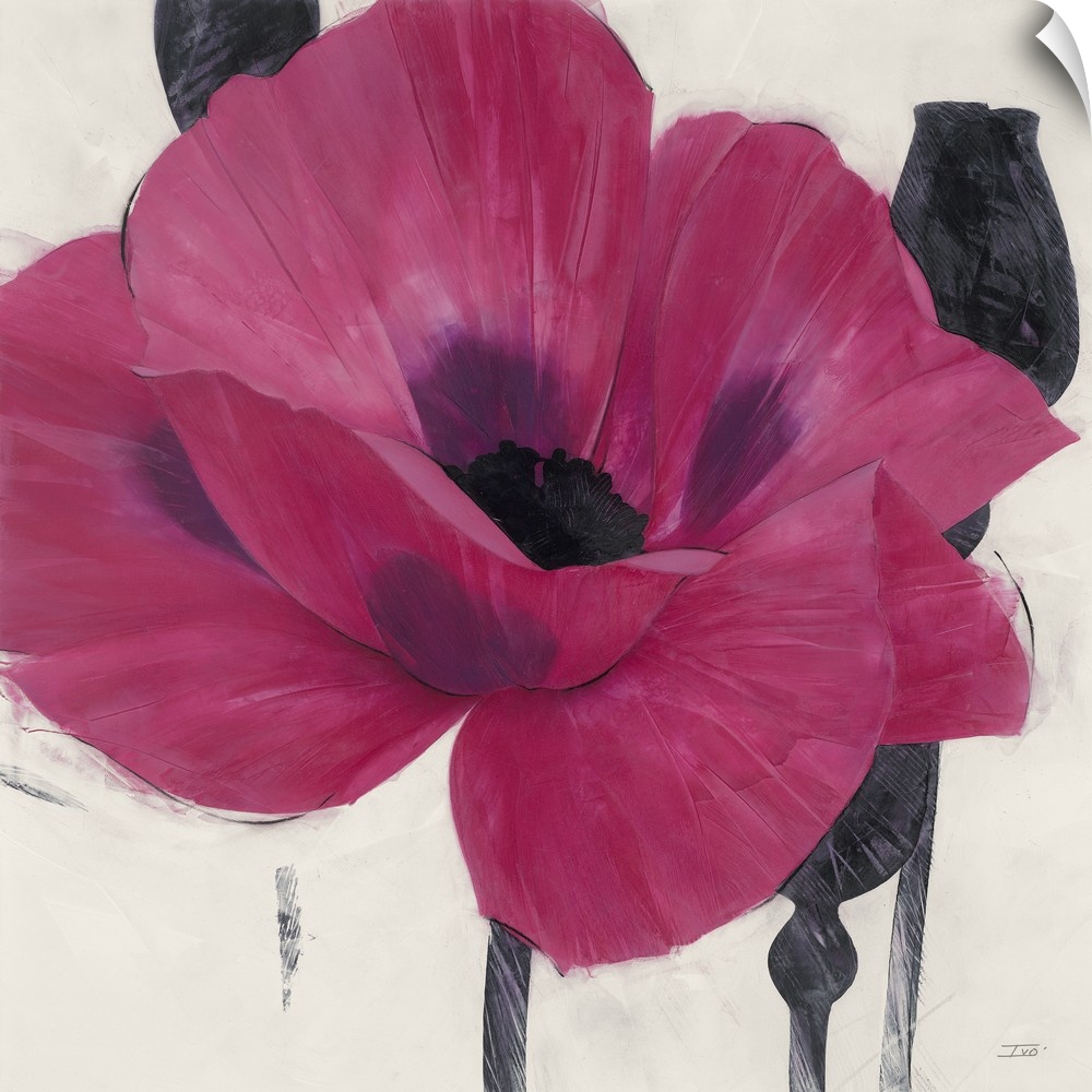 Contemporary home decor painting of a close-up of a purple poppy.