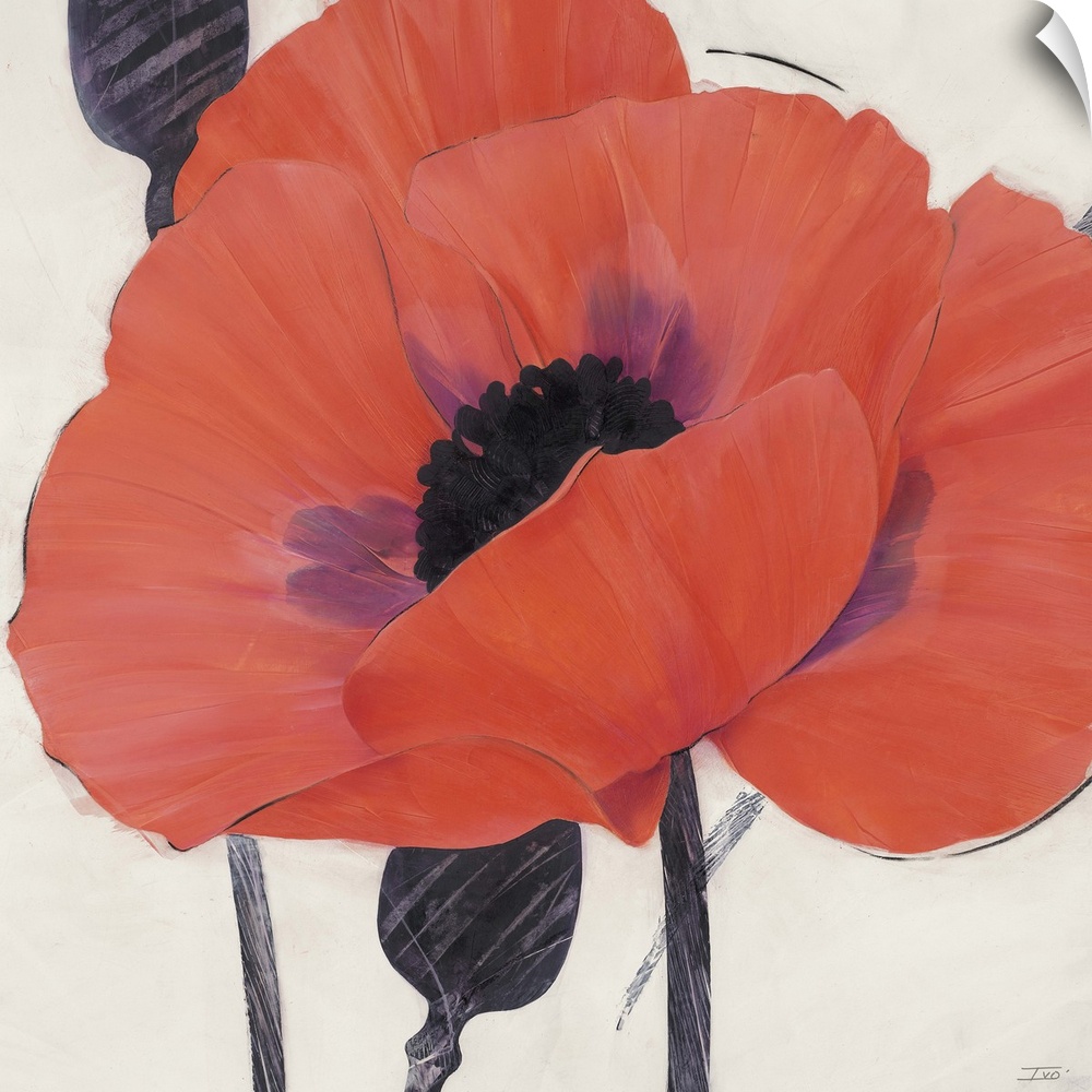 Contemporary home decor painting of a close-up of an orange poppy.