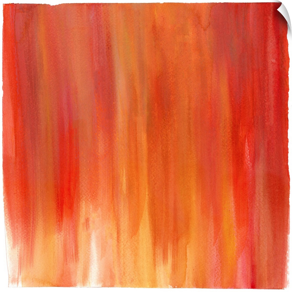 Contemporary abstract painting using tones of orange and red streaming vertically from the top of the image to bottom, cre...