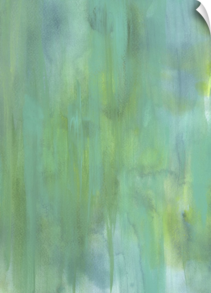 Contemporary abstract painting using tone of green to create an empty space.