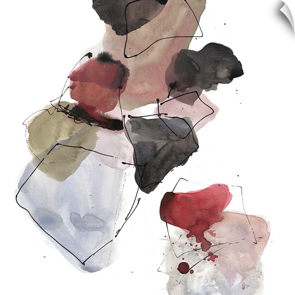Abstract artwork in grey and mauve shapes resembling a collection of gemstones.