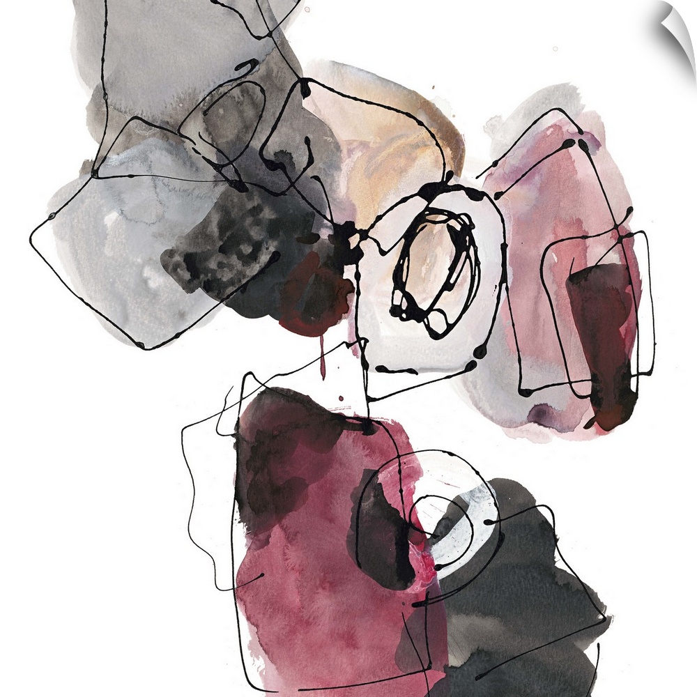 Abstract artwork in grey and mauve shapes resembling a collection of gemstones.