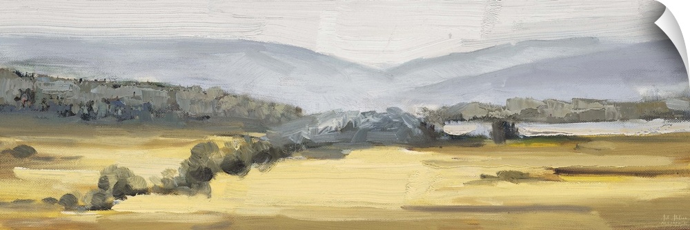 Contemporary artwork of a countryside landscape.