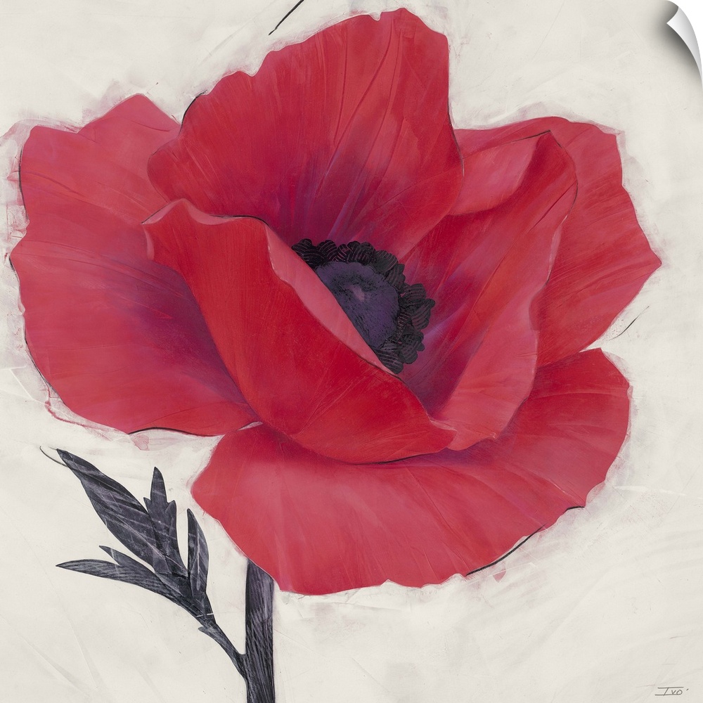 Contemporary home decor painting of a close-up of a red poppy.