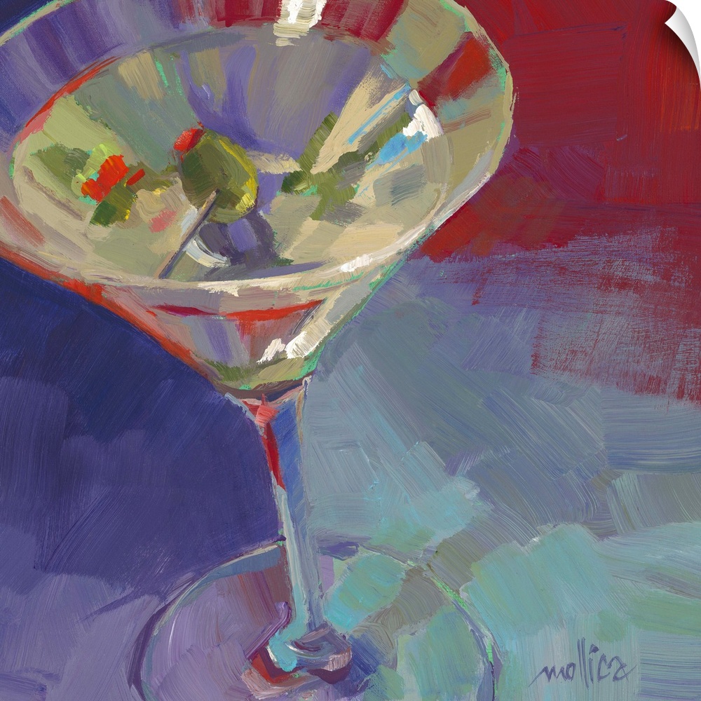 Contemporary painting of a cocktail against a dark blue background.