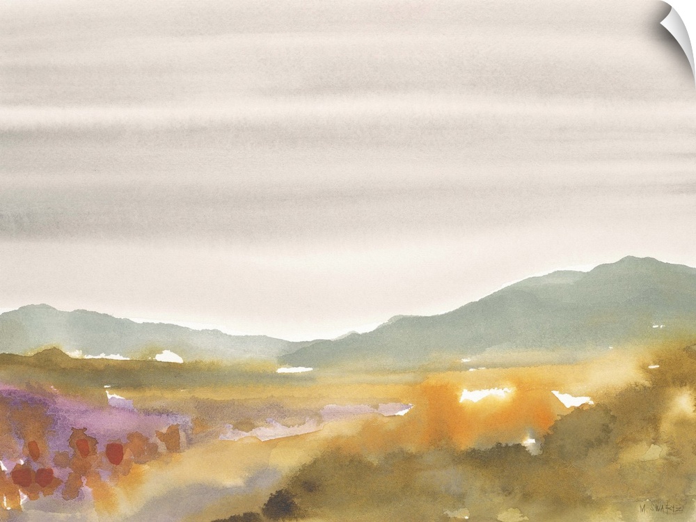 Contemporary watercolor painting of a landscape.
