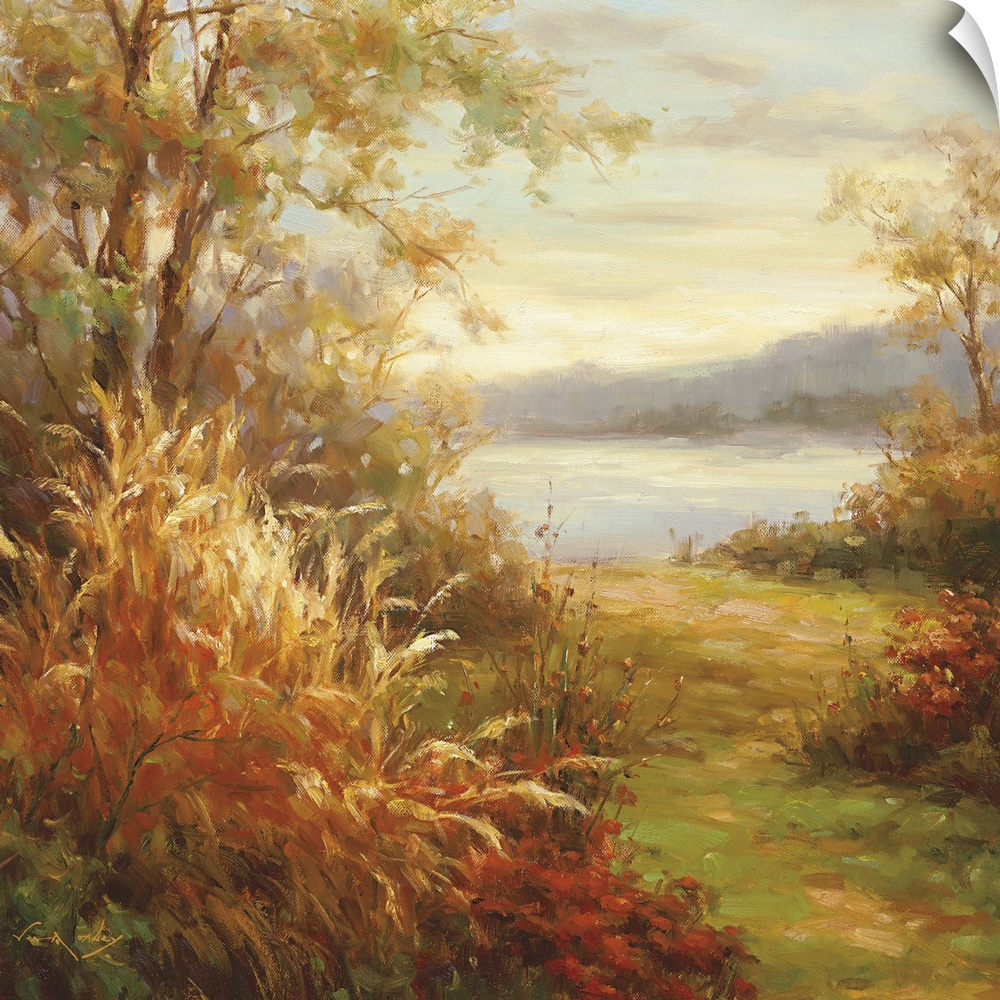 Peaceful painting of a natural path surrounded by wild overgrown plants.