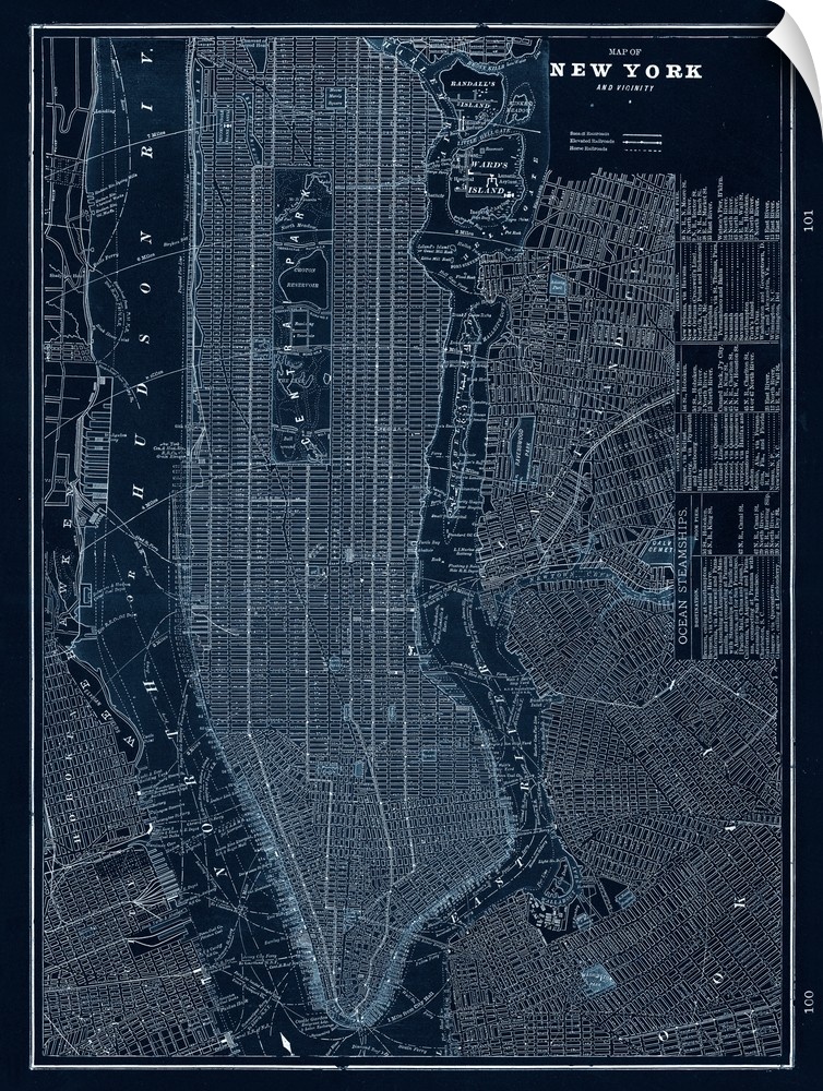 Map of New York City in dark blue and white.
