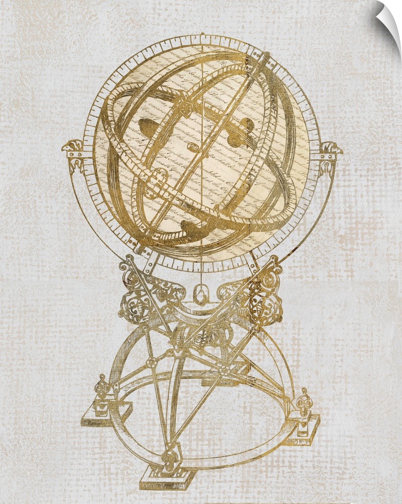 Artwork of an antique old world globe, against a neutral background.