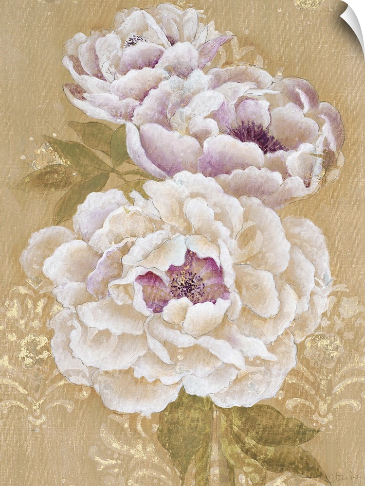 Vintage floral illustration with golden embellishments.