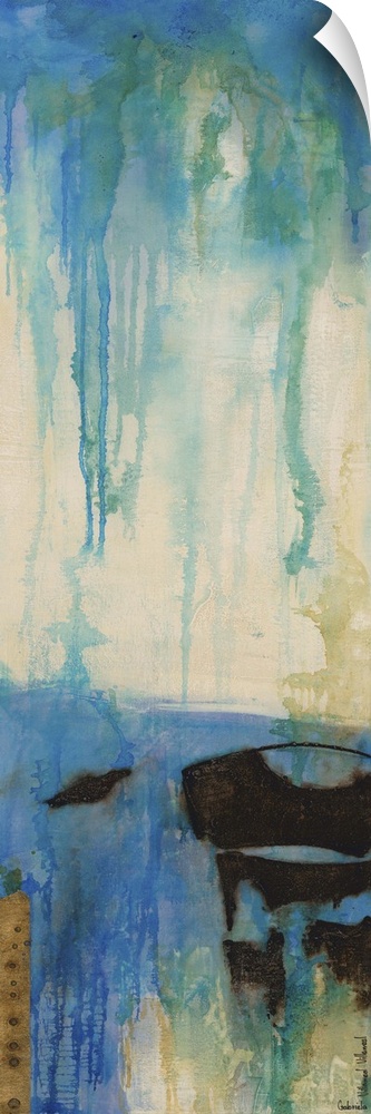 Contemporary abstract artwork using icy blue tones mixed with beige to create depth.