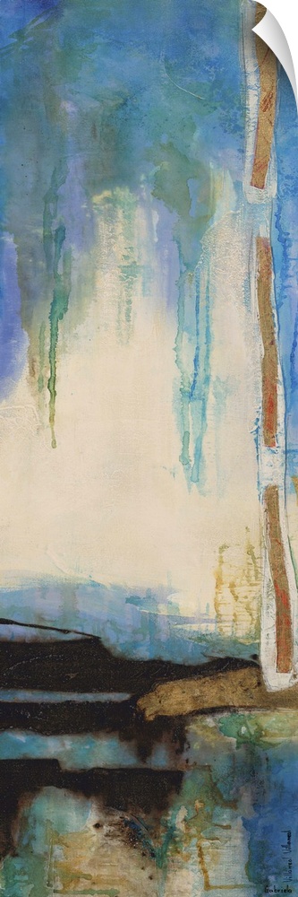 Contemporary abstract artwork using icy blue tones mixed with beige to create depth.