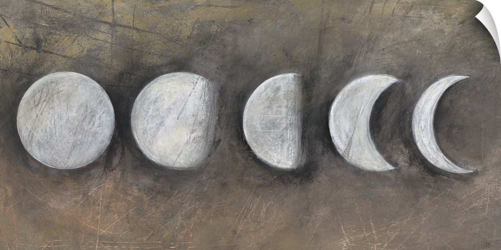 Contemporary artwork of the moon in five phases.