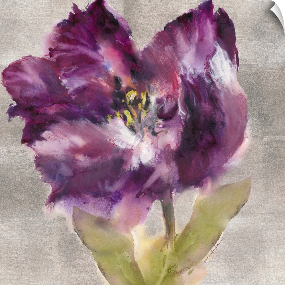 Watercolor painting of purple flower.
