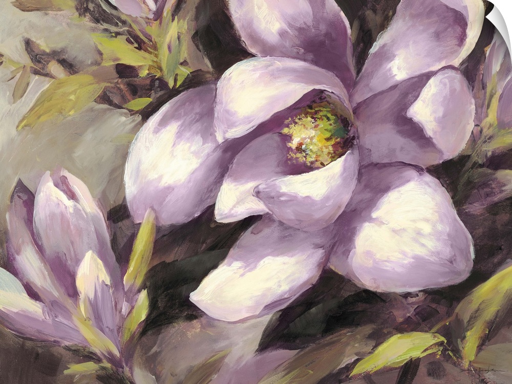 Contemporary painting of a purple magnolia flower.