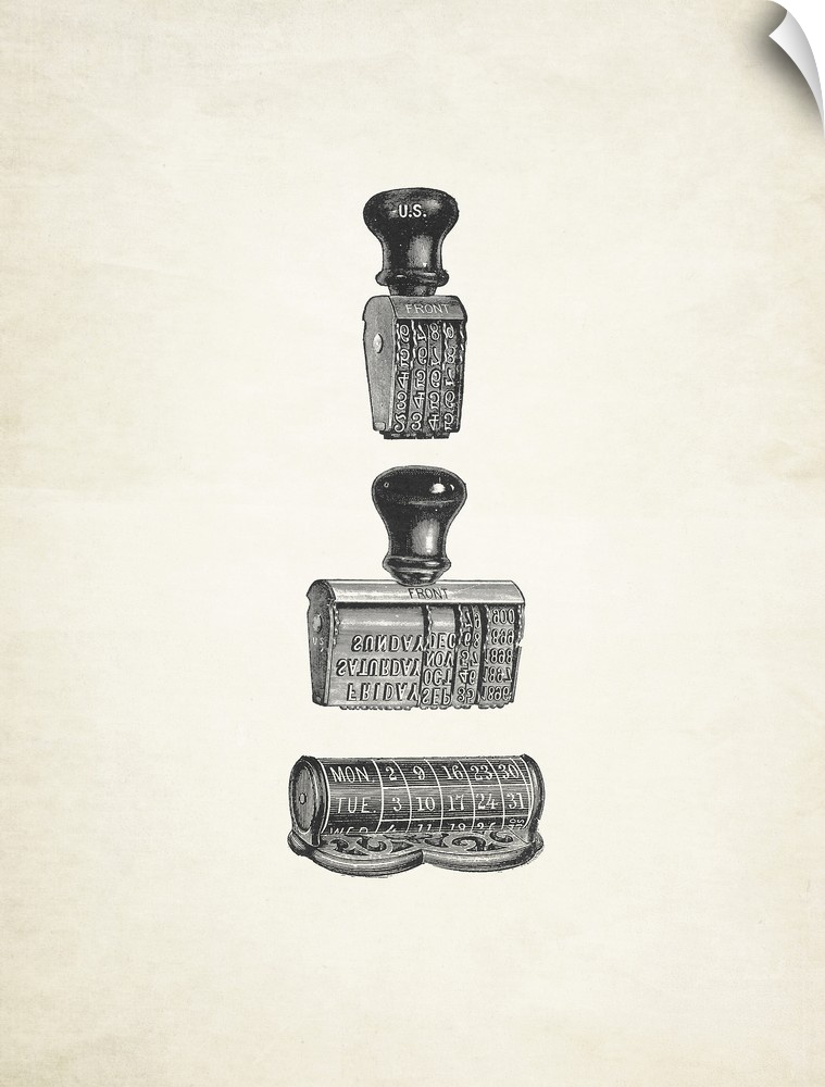 Black and white illustrations of vintage stamps on a sepia toned background.