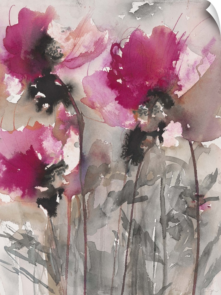 Contemporary artwork of watercolor flowers with vibrant colors.