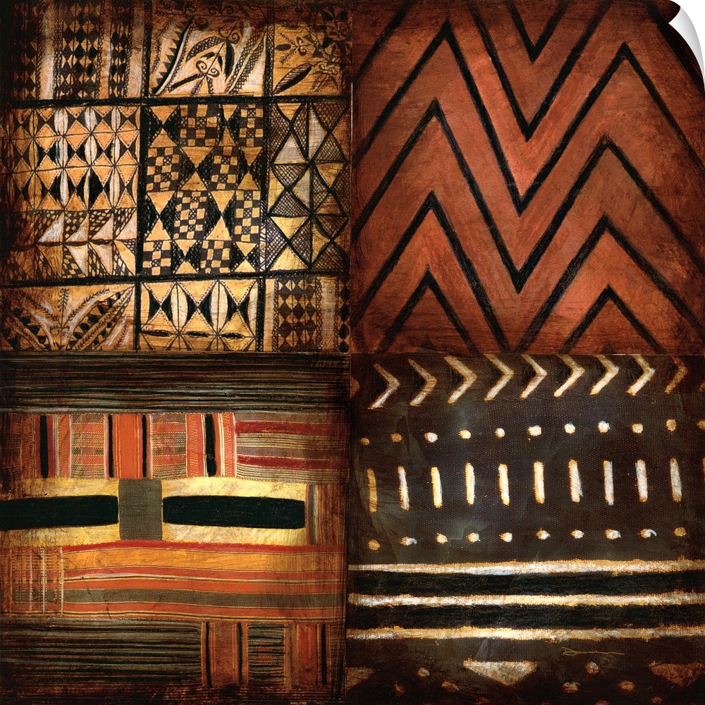 Contemporary earth toned tribal patterned artwork.