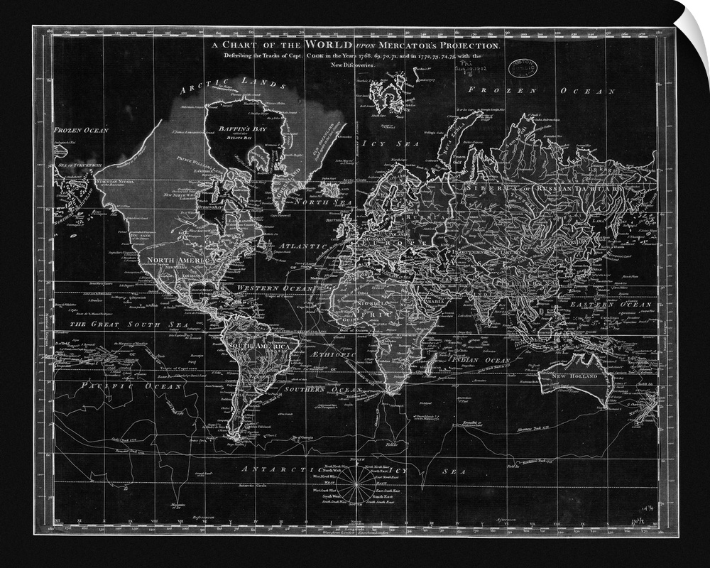 Vintage blueprint style map of the world.