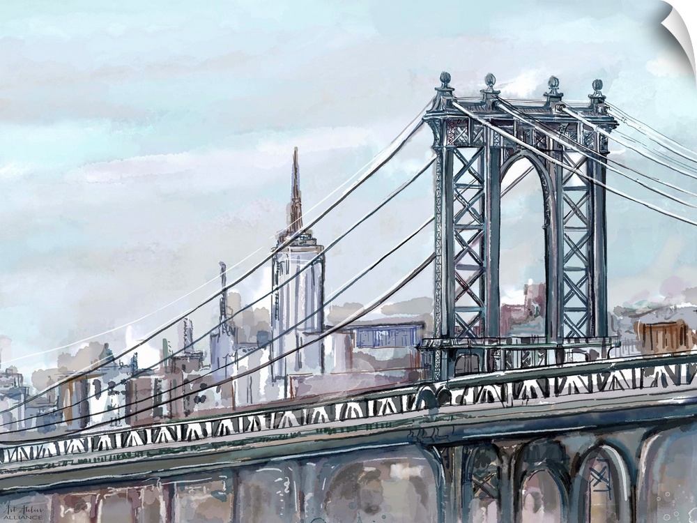 Contemporary home decor artwork of the Manhattan Bridge in New York city.