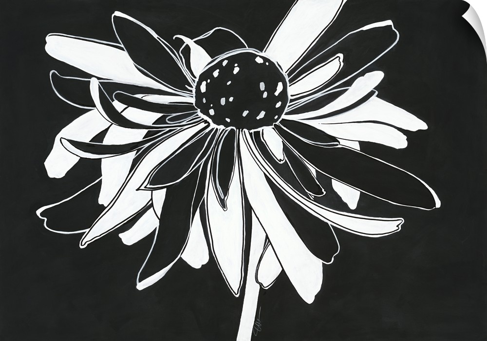 Simple black and white illustration of a blooming flower.