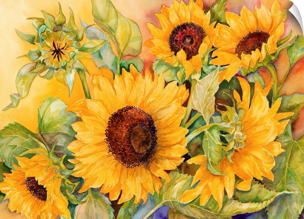 Colorful contemporary painting of sunflowers.