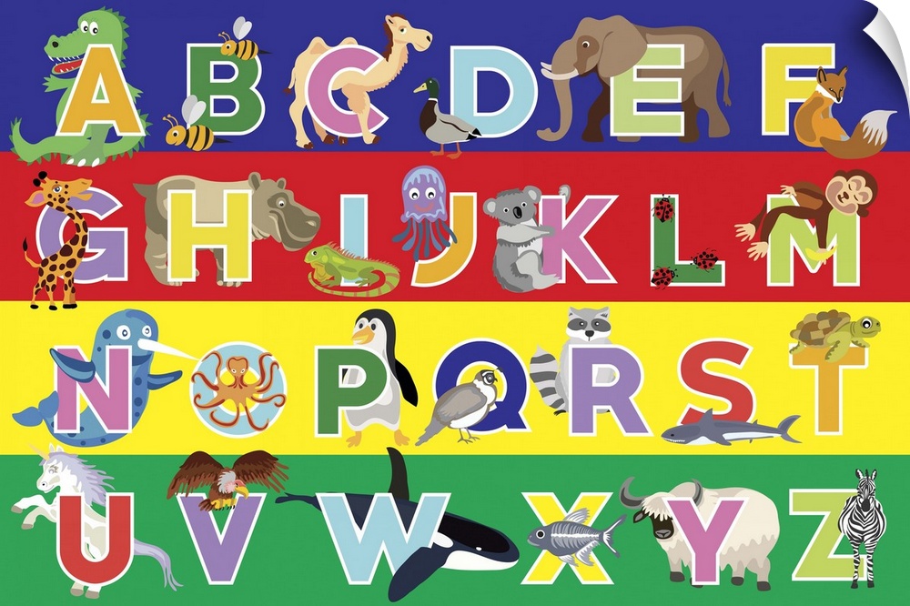 Children's alphabet with cute animals for each letter.