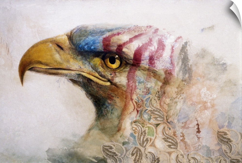 Eagle painted with American flag colors.