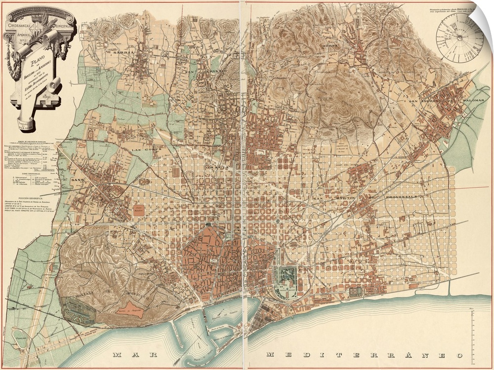 vintage Map of Barcelona