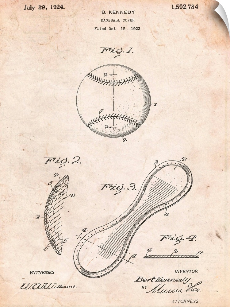 Diagram showing the parts that make up the outside of a baseball.