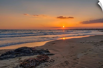 Beach scene with sunset