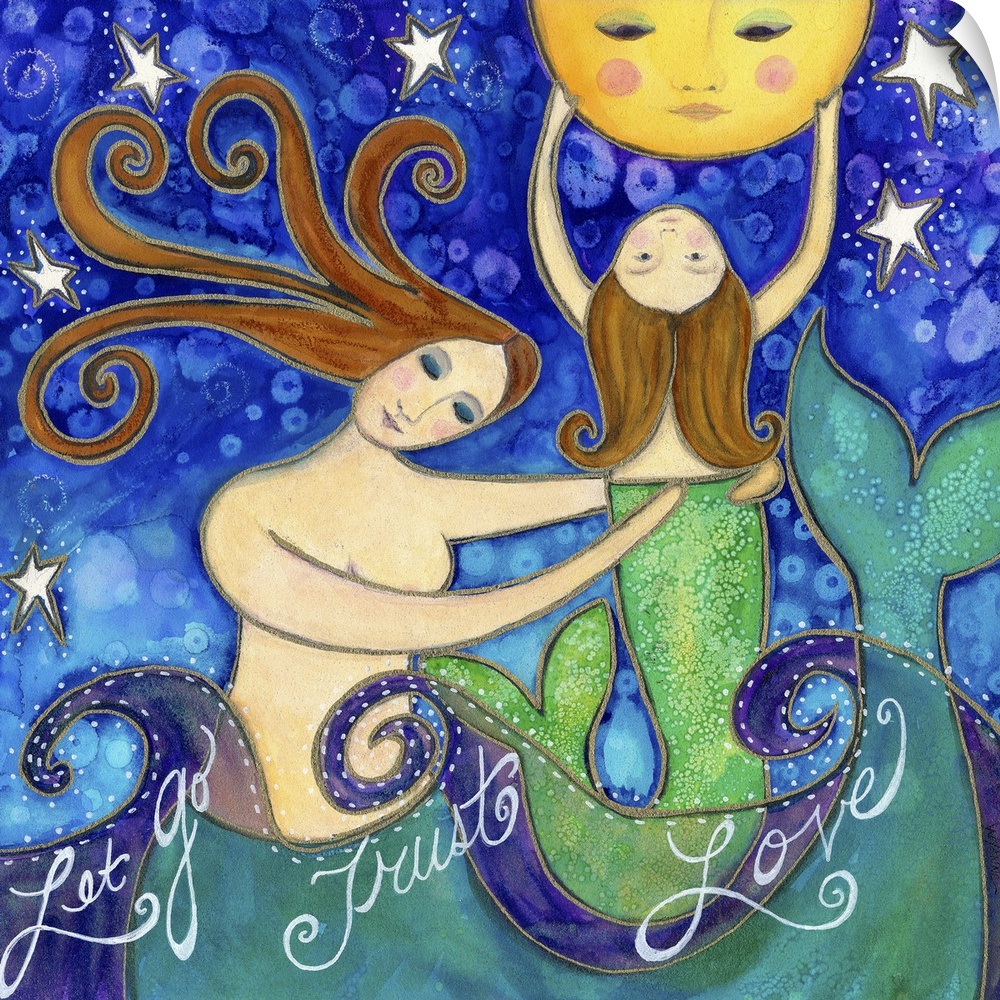 A mermaid helping her daughter touch the moon.