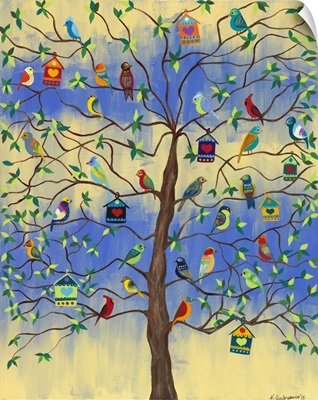 Bird and Bird Houses on Tree