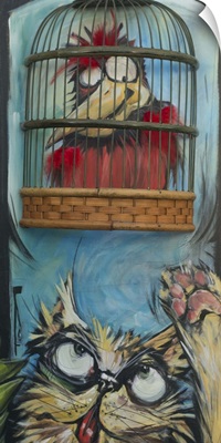 Bird In Cage With Cat