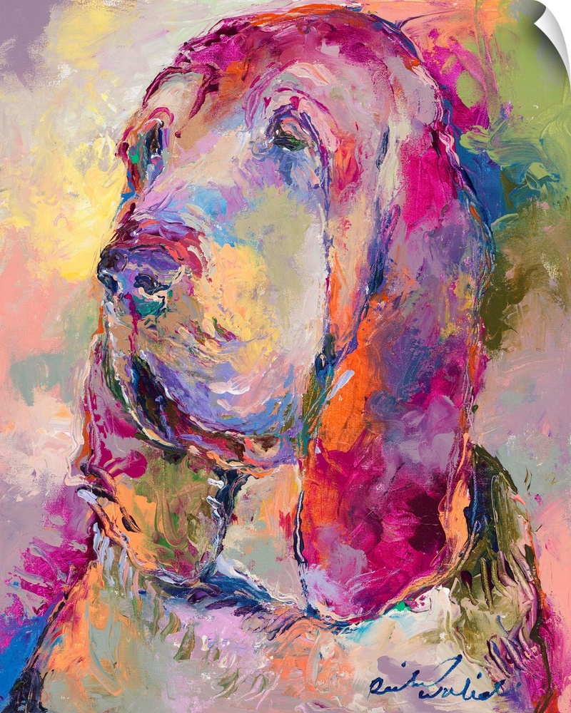 Colorful abstract painting of a blood hound.