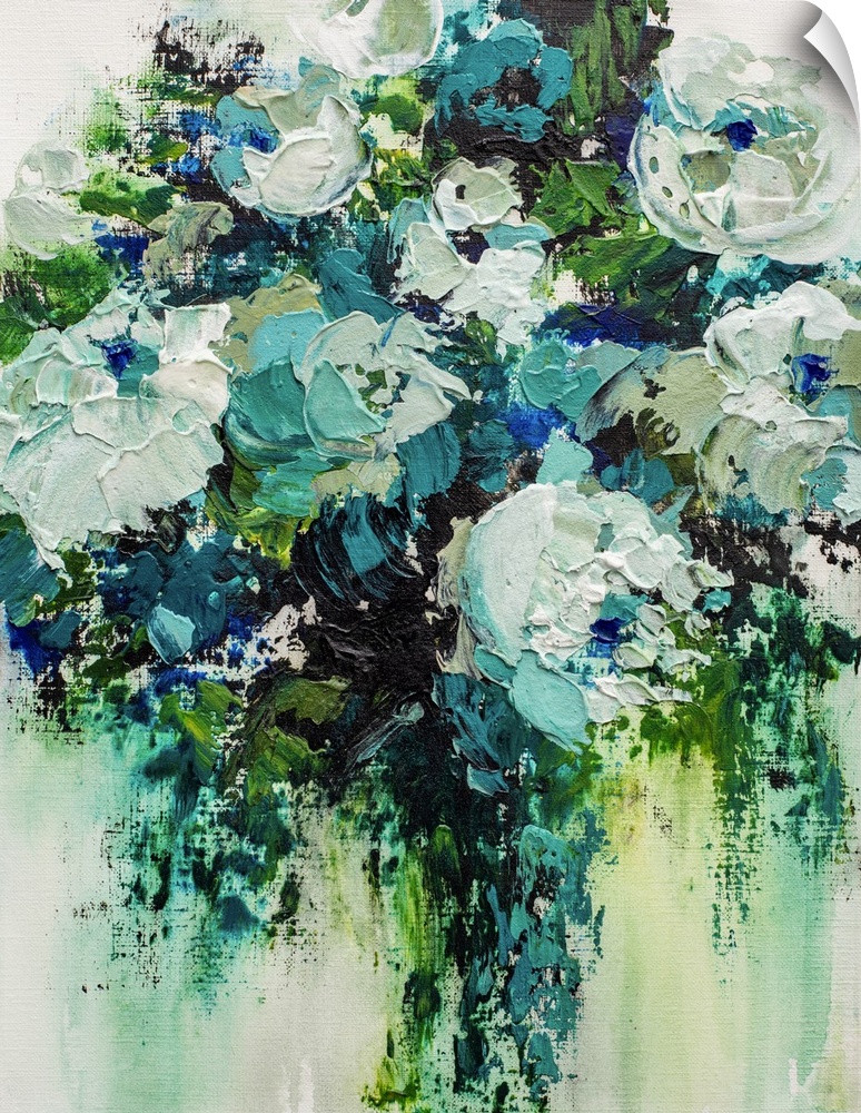Original painting of modern flower bouquet of turquoise aqua and white flowers by contemporary artist Melissa McKinnon flo...